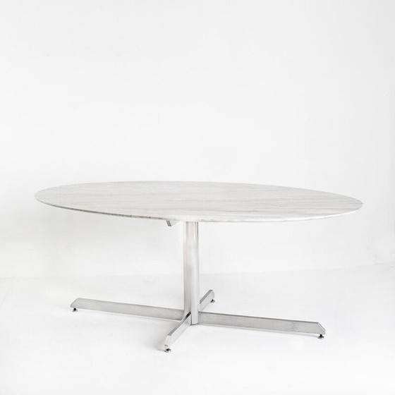Image 1 of Vintage Roche Bobois tafel in metaal en wit marmer van Florence Knoll, Frankrijk 1960