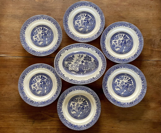 Willow Barrett'S Of Staffordshire Japanse blauw-witte set uit 1970