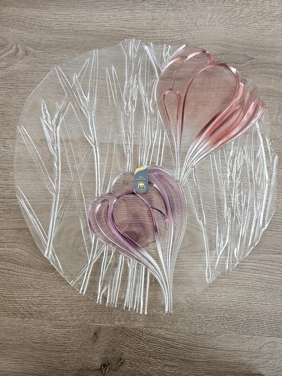 Image 1 of Vintage Veelkleurige West Duitse Glazen Platte Schaal Crocus - Originele Waltherglas 1970