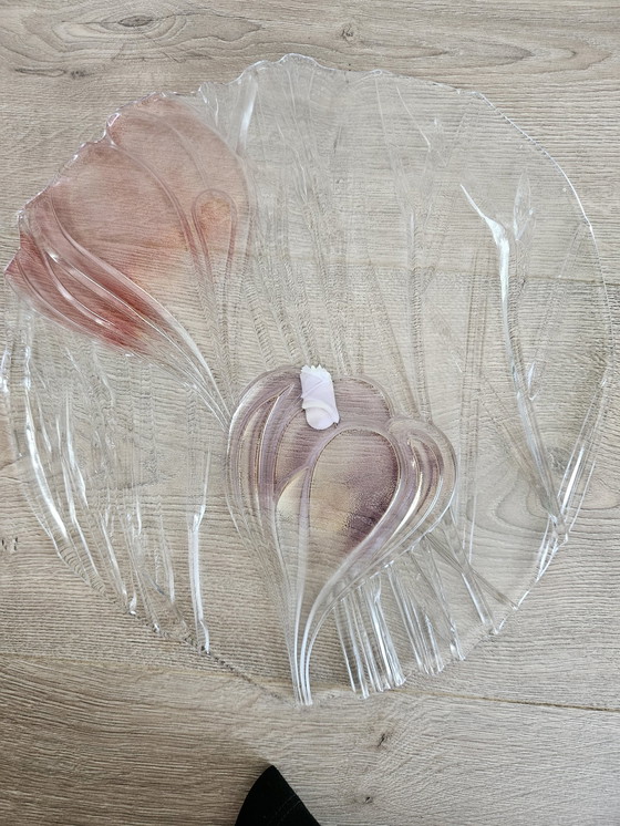 Image 1 of Vintage Veelkleurige West Duitse Glazen Platte Schaal Crocus - Originele Waltherglas 1970