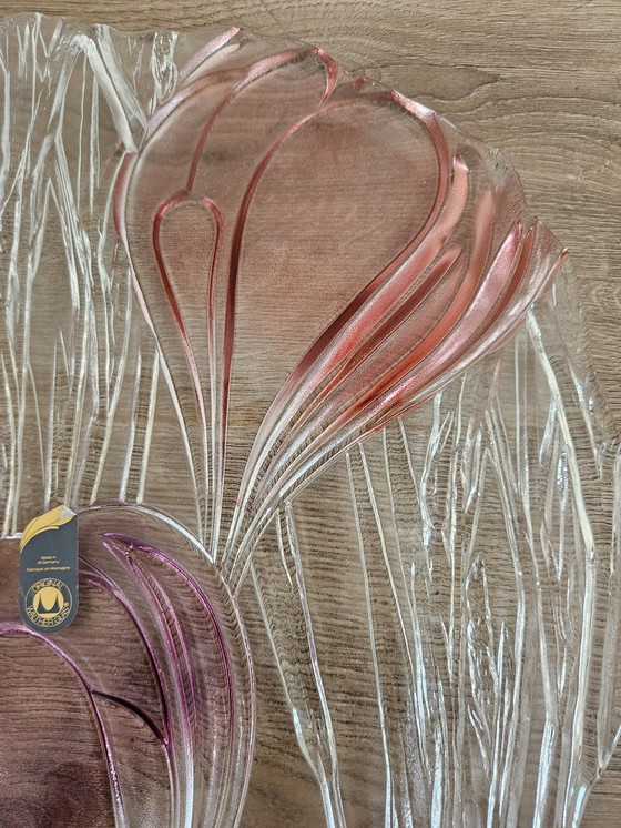 Image 1 of Vintage Veelkleurige West Duitse Glazen Platte Schaal Crocus - Originele Waltherglas 1970