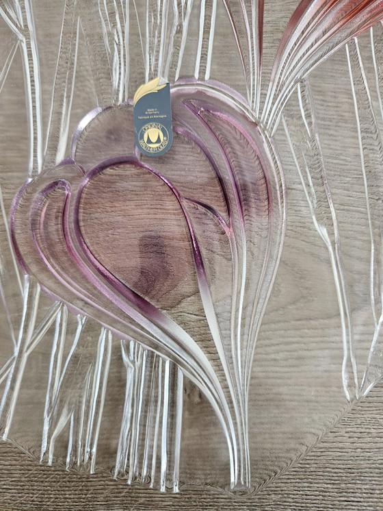 Image 1 of Vintage Veelkleurige West Duitse Glazen Platte Schaal Crocus - Originele Waltherglas 1970