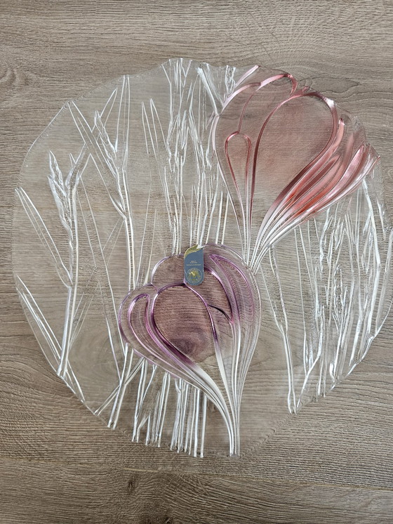 Image 1 of Vintage Veelkleurige West Duitse Glazen Platte Schaal Crocus - Originele Waltherglas 1970