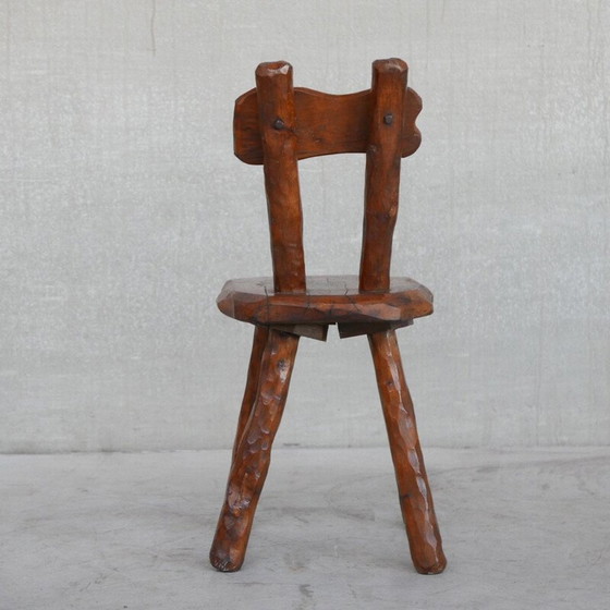 Image 1 of Vintage Brutalistische eikenhouten stoel, België 1950