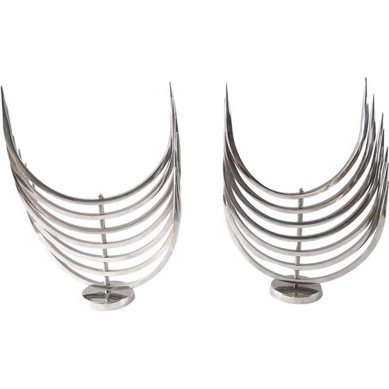 Image 1 of Paar roestvrijstalen kandelaars van Xavier Feal voor Inox Industrie, 1970