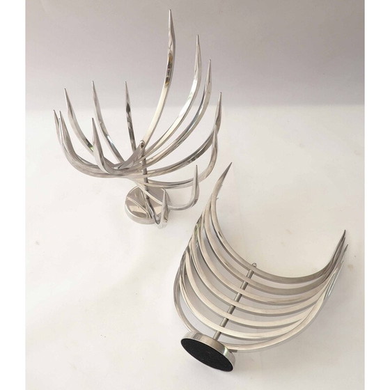 Image 1 of Paar roestvrijstalen kandelaars van Xavier Feal voor Inox Industrie, 1970