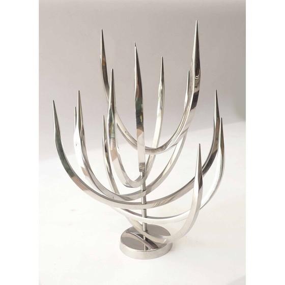 Image 1 of Paar roestvrijstalen kandelaars van Xavier Feal voor Inox Industrie, 1970