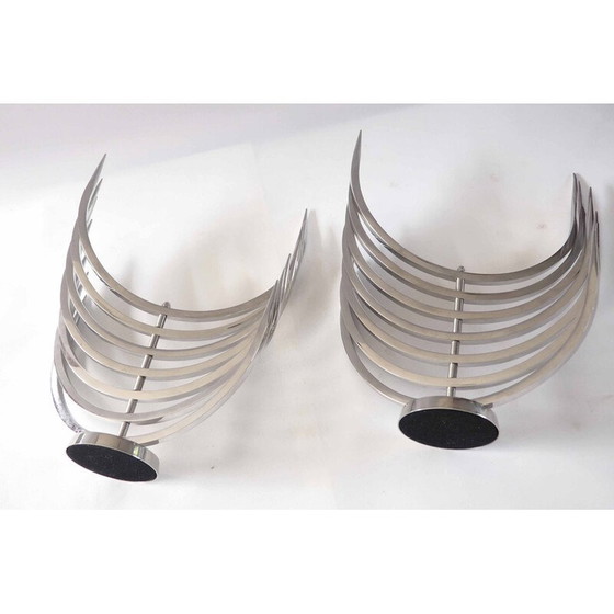 Image 1 of Paar roestvrijstalen kandelaars van Xavier Feal voor Inox Industrie, 1970