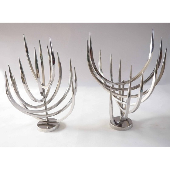 Image 1 of Paar roestvrijstalen kandelaars van Xavier Feal voor Inox Industrie, 1970