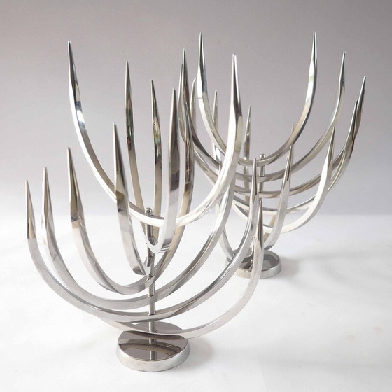 Image 1 of Paar roestvrijstalen kandelaars van Xavier Feal voor Inox Industrie, 1970