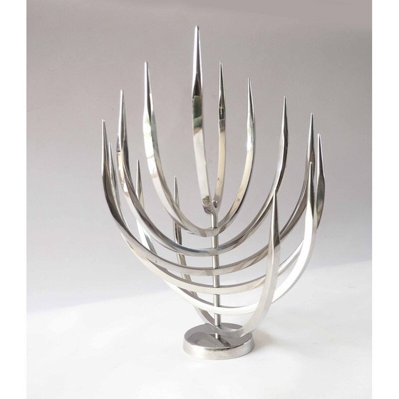 Image 1 of Paar roestvrijstalen kandelaars van Xavier Feal voor Inox Industrie, 1970