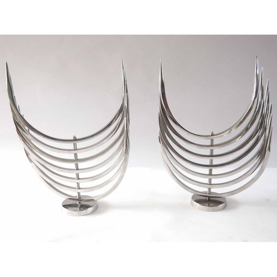 Image 1 of Paar roestvrijstalen kandelaars van Xavier Feal voor Inox Industrie, 1970
