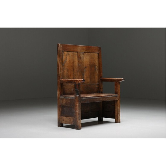 Image 1 of Vintage houten Wabi-Sabi Bidbank met hoge rugleuning, jaren 1880