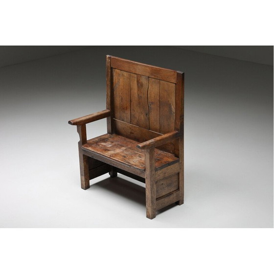 Image 1 of Vintage houten Wabi-Sabi Bidbank met hoge rugleuning, jaren 1880