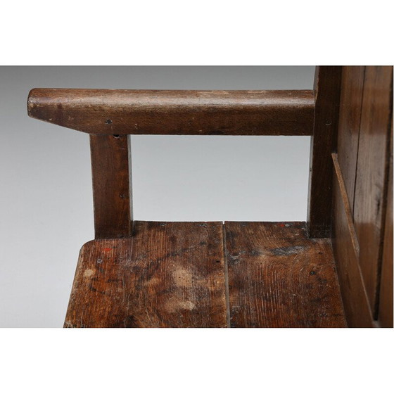 Image 1 of Vintage houten Wabi-Sabi Bidbank met hoge rugleuning, jaren 1880