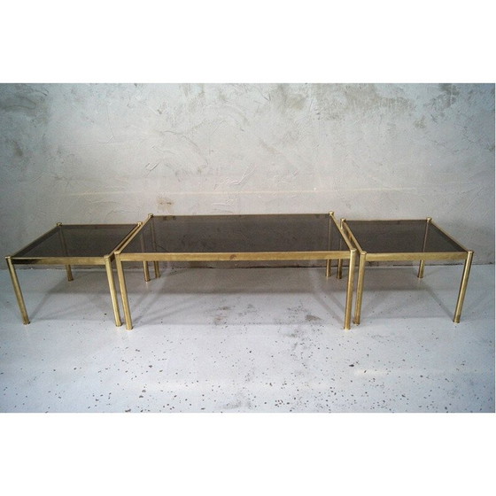 Image 1 of Set van 3 vintage minimalistische salontafels in messing, Italië 1970