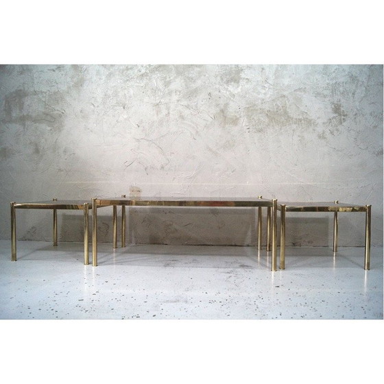 Image 1 of Set van 3 vintage minimalistische salontafels in messing, Italië 1970