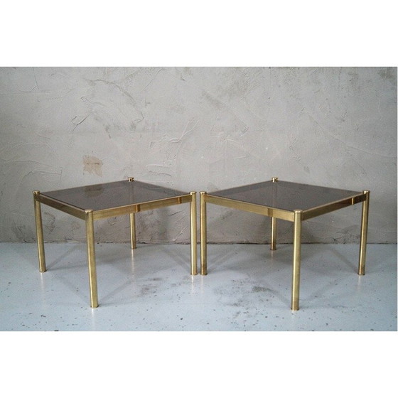 Image 1 of Set van 3 vintage minimalistische salontafels in messing, Italië 1970