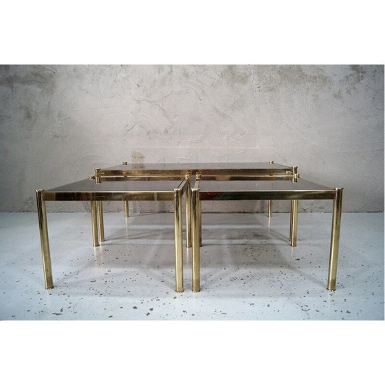 Image 1 of Set van 3 vintage minimalistische salontafels in messing, Italië 1970