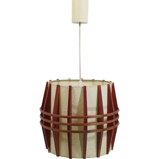 Vintage Scandinavische cocon hanglamp van hout en rhodoid, 1960
