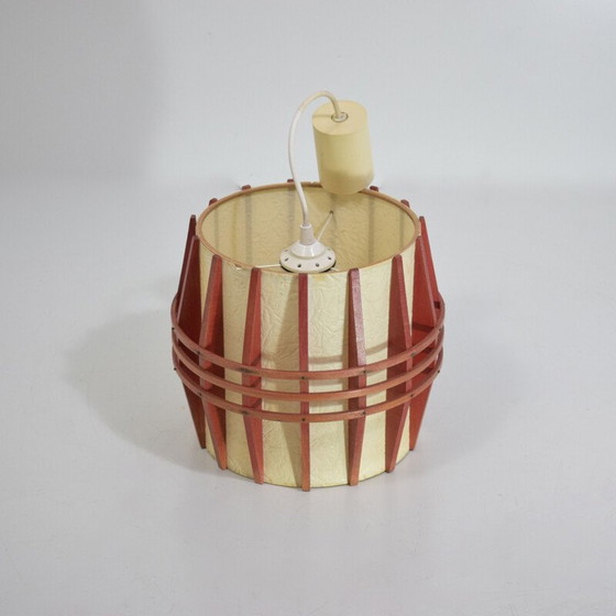 Image 1 of Vintage Scandinavische cocon hanglamp van hout en rhodoid, 1960