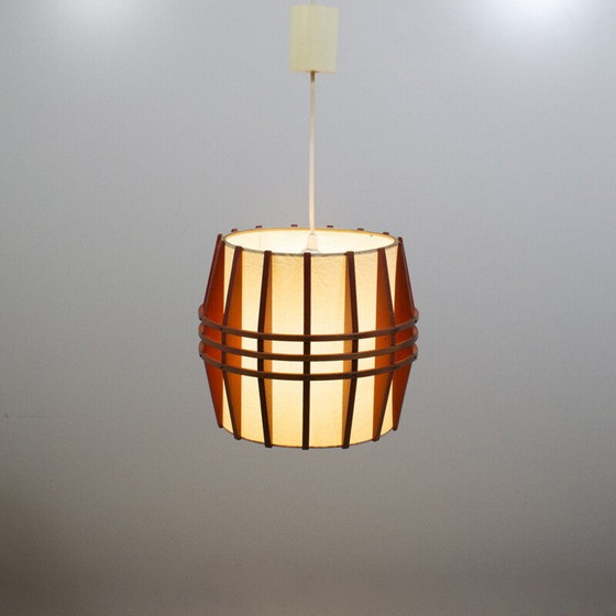 Image 1 of Vintage Scandinavische cocon hanglamp van hout en rhodoid, 1960