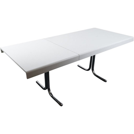 Vintage Space Age uitschuifbare eettafel van metaal en hout, Duitsland 1970