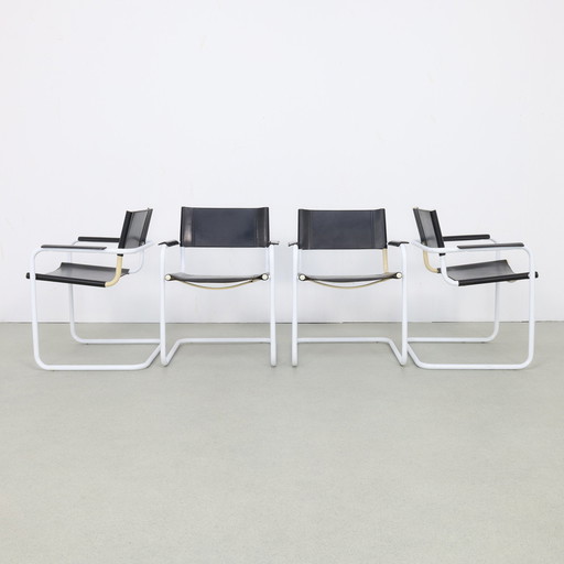 4x Leren Eetkamerstoel in Bauhaus-stijl, jaren 1980