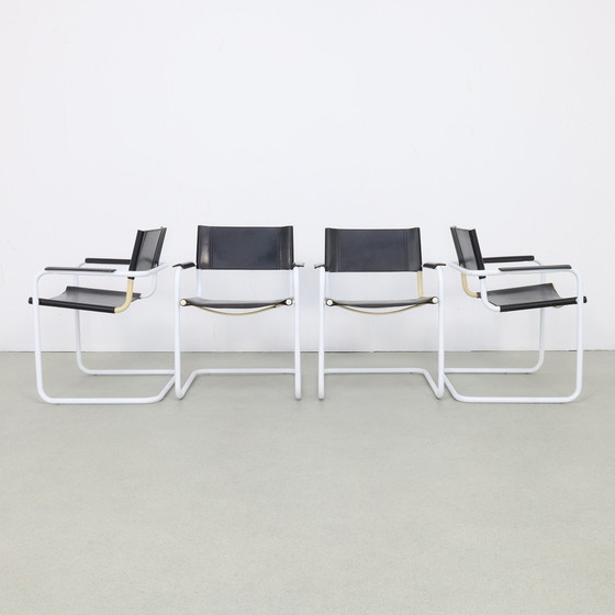 Image 1 of 4x Leren Eetkamerstoel in Bauhaus-stijl, jaren 1980