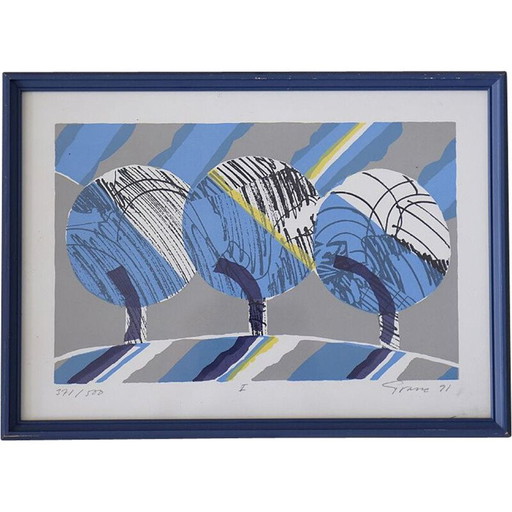 Vintage kleurenlitho van Vintern door Knut Grane, Zweden 1991