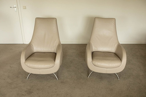 2X Rolf Benz Fauteuil, Draaibaar, Leer