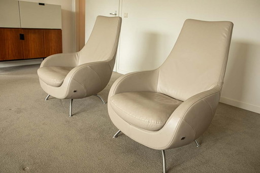 2X Rolf Benz Fauteuil, Draaibaar, Leer