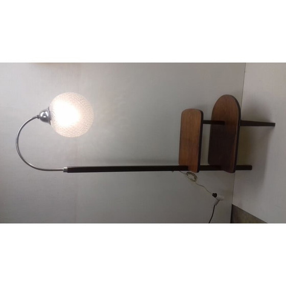 Image 1 of Vintage Art Deco vloerlamp in glas, chroom en hout van Jindřich Halabala, Tsjecho-Slowakije 1940