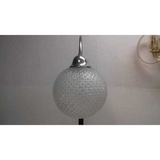 Image 1 of Vintage Art Deco vloerlamp in glas, chroom en hout van Jindřich Halabala, Tsjecho-Slowakije 1940