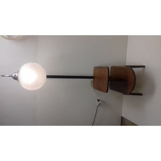 Image 1 of Vintage Art Deco vloerlamp in glas, chroom en hout van Jindřich Halabala, Tsjecho-Slowakije 1940