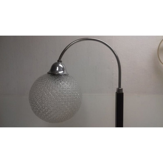 Image 1 of Vintage Art Deco vloerlamp in glas, chroom en hout van Jindřich Halabala, Tsjecho-Slowakije 1940
