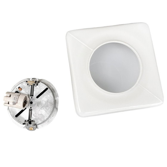 Image 1 of Vintage vierkante wit glazen plafondlamp voor Rudolf Zimmermann, Bamberg, Duitsland 1980