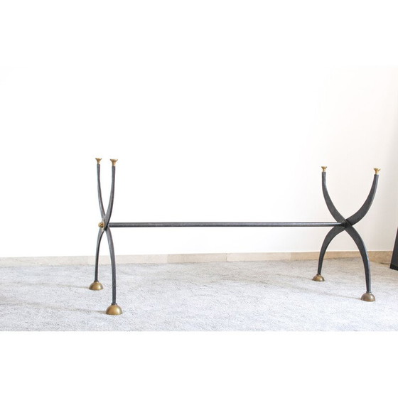 Image 1 of Vintage smeedijzeren tafel met zwart gelakt glas, Italië 1970