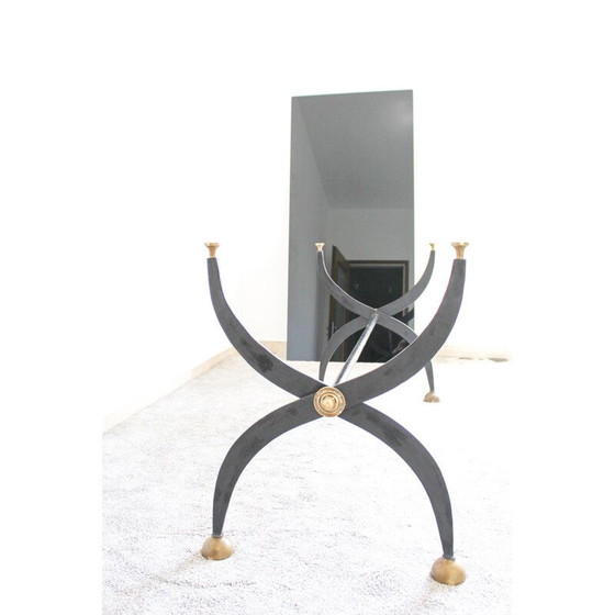 Image 1 of Vintage smeedijzeren tafel met zwart gelakt glas, Italië 1970