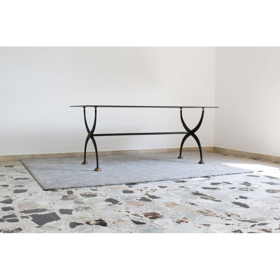 Image 1 of Vintage smeedijzeren tafel met zwart gelakt glas, Italië 1970