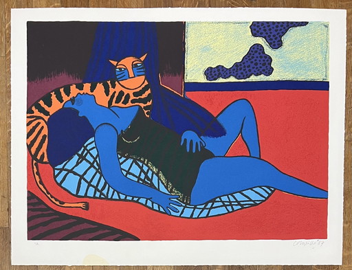 Gesigneerd; Guillaume Corneille Zeefdruk Le Tigre Amoureux 1987 E/A