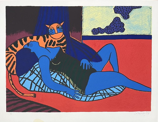 Gesigneerd; Guillaume Corneille Zeefdruk Le Tigre Amoureux 1987 E/A