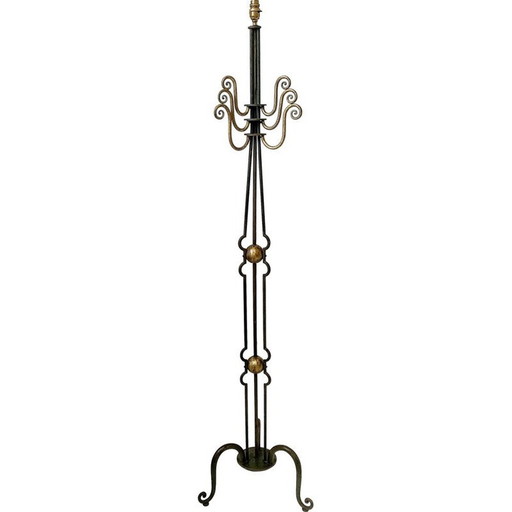 Vintage vloerlamp van staal en hout, 1940