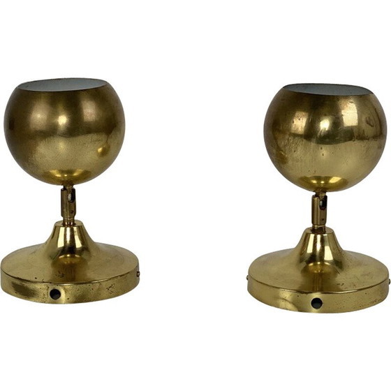 Image 1 of Paar vintage bolvormige messing wandlampen voor Guzzini, 1970