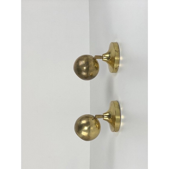Image 1 of Paar vintage bolvormige messing wandlampen voor Guzzini, 1970