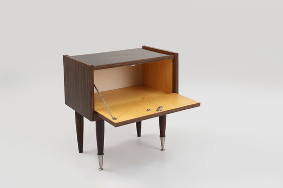 Image 1 of Vintage nachtkastje in hout met chromen details, België 1960