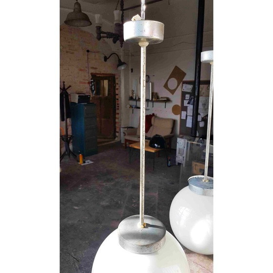 Image 1 of Industriële bolvormige melkglas hanger van Polam - jaren 1950