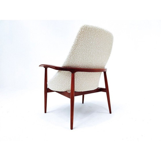 Image 1 of Paar vintage houten en witte gekrulde stoffen fauteuils, Italië 1960