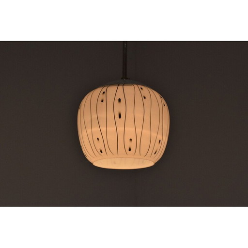 Vintage glazen en metalen hanglamp, Tsjecho-Slowakije 1960