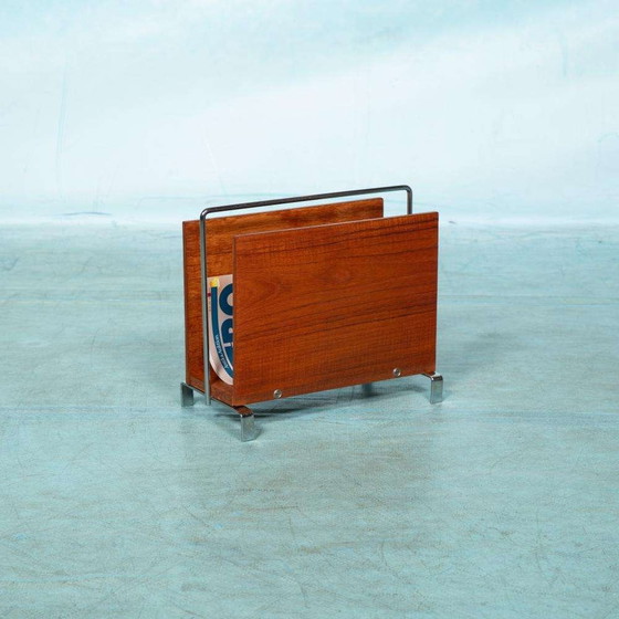 Image 1 of Vintage teakhouten lectuurmand, 60s Midmod magazine rack